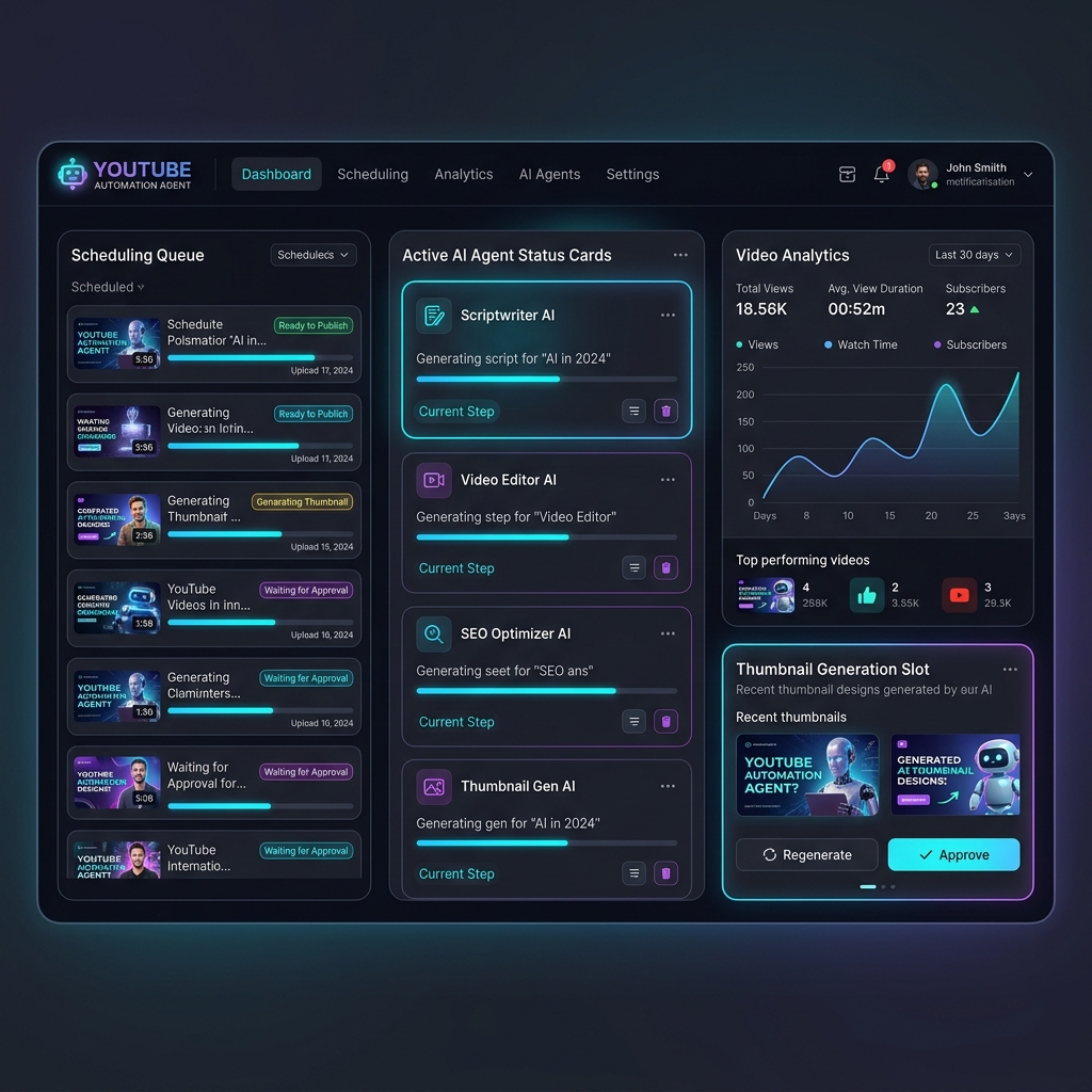 YouTube Automation Agent Panel Mockup